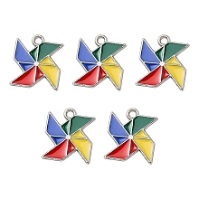 Alloy Enamel Pendants, Windmill Charm, Platinum, 17x15x1.2mm, Hole: 2mm