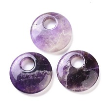 Honeyhandy Natural Amethyst Pendants, Flat Round, 40~41x8~9mm, Hole: 12~15mm