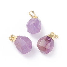 Honeyhandy Natural Amethyst Pendants, with Brass Bails, Faceted, Teardrop, Golden, 19~21x12~14x11~15mm, Hole: 5x3mm