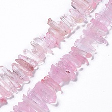 Natural Crackle Quartz Crystal Dyed Beads Strands, Chip, Pearl Pink, 13~38x3~7x4~7mm, Hole: 0.8mm, about 67~70pcs/strand, 14.76~15.16''(37.5~38.5cm)