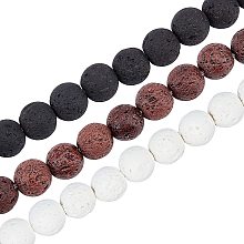 OLYCRAFT 140 Pcs Lava Rock Beads Round Gemstone Loose Beads Round Stone Beads 8mm Bulk Beads for Bracelet Necklace Jewelry Making - 3 Styles