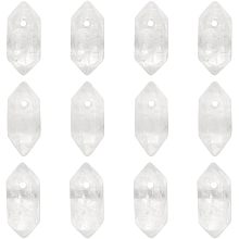 OLYCRAFT 12Pcs Natural Quartz Crystal Points Bulk Stones with Hole Quartz Crystal Wand Hexagonal Bullet Quartz Crystal Double Terminated Quartz Crystals for DIY Crafts Necklace Jewelry Making 20x8mm