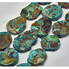 Honeyhandy Natural Ocean Jasper Beads Strands, Flat Slab Beads, Dyed, Nuggets, Turquoise, 33~51x30~43x6~8mm, Hole: 2mm, about 8~11pcs/strand, 15.7 inch(40cm)