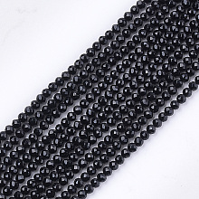 Honeyhandy Synthetic Quartz Crystal Beads Strands, Dyed, Faceted, Star Cut Round Beads, Black, 2mm, Hole: 0.5mm, about 215pcs/strand, 14.7 inch