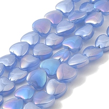 Glass Beads Strands, Heart, Cornflower Blue, 9.5x10x4mm, Hole: 1mm, about 79pcs/strand, 28.74 inch(73cm)