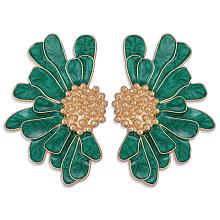 Honeyhandy Vintage Flower Stud Earrings for Women, Alloy Enamel Half Flower Stud Earrings, Summer Earrings Boho Beach Floral Stud Earrings, Jewelry Gifts for Women, Green, 50.5~51x33.5~34mm, Pin: 0.6mm