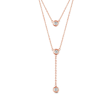 SHEGRACE 925 Sterling Silver Double Layered Necklace, with Three Round AAA Cubic Zirconia Pendants, Rose Gold, 17.7 inch(45cm)