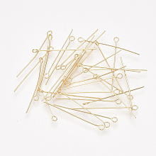 Honeyhandy Brass Eye Pins, Real 18K Gold Plated, 30x0.5mm, Hole: 1.6mm