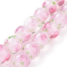 Honeyhandy Handmade Lampwork Beads Strands, Inner Flower, Round, Pearl Pink, 11~12x11~12mm, Hole: 2~2.5mm