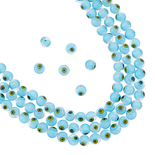 Nbeads Handmade Evil Eye Lampwork Round Bead Strands, Light Blue, 8mm, Hole: 1mm, about 49pcs/strand, 14.17''(36cm), 3 strands/box