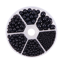 PandaHall Elite About 1113 Pieces 6 Sizes No Holes/Undrilled Imitated Pearl Beads for Vase Fillers, Wedding, Party, Home Decoration, Black