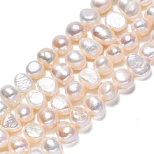 Natural Cultured Freshwater Pearl Beads Strands, Two Sides Polished, Creamy White, 5.5~7x5~6x3.5~5mm, Hole: 0.6mm, about 63~65pcs/strand, 13.58 inch~14.17 inch(34.5~36cm)