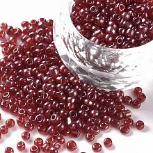 Honeyhandy Glass Seed Beads, Trans. Colours Lustered, Round, Crimson, 3mm, Hole: 1mm, about 10000pcs/pound