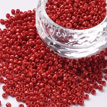 Honeyhandy Glass Seed Beads, Opaque Colours Seed, Round, Crimson, Size: about 2mm in diameter, hole:1mm, about 30000pcs/pound