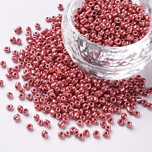 Honeyhandy Glass Seed Beads, Opaque Colors Lustered, Round, Crimson, 2mm, Hole: 1mm, about 30000pcs/pound