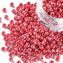 Honeyhandy Glass Seed Beads, Opaque Colors Lustered, Round, Crimson, 4mm, Hole: 1.5mm, about 4500pcs/pound