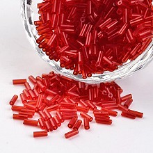 Honeyhandy Transparent Colours Round Hole Glass Bugle Beads, Red, 3~5x1.8~2mm, Hole: 0.8mm, about 12000pcs/450g