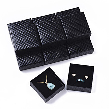 Honeyhandy Cardboard Jewelry Boxes, for Pendant & Earring & Ring, with Sponge Inside, Square, Black, 7.5x7.5x3.5cm