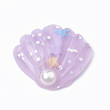 Honeyhandy Resin Cabochons, with Paillette, Shell, Plum, 25x28~29x7mm