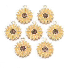 Honeyhandy Rack Plating Alloy Enamel Pendants, Cadmium Free & Nickel Free & Lead Free, Light Gold, Flower, Goldenrod, 21x18x2mm, Hole: 1.8mm