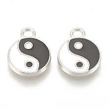 Honeyhandy Feng Shui Alloy Enamel Pendants, Cadmium Free & Lead Free, Yin Yang, Platinum, 16x12x2mm, Hole: 2mm