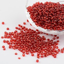 Honeyhandy 8/0 Glass Seed Beads, Silver Lined Round Hole, Round, Dark Red, 3mm, Hole: 1mm, about 1097pcs/50g