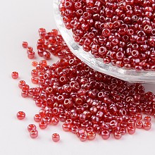 Honeyhandy Round Glass Seed Beads, Trans. Colours Lustered, Crimson, Size: about 3mm in diameter, hole: 1mm, about 1097pcs/50g