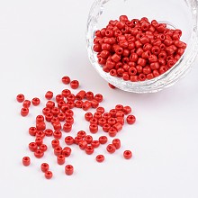 Honeyhandy 6/0 Opaque Colours Round Glass Seed Beads, Crimson, Size: about 4mm in diameter, hole:1.5mm, about 495pcs/50g