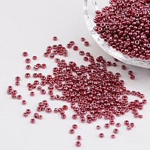 Honeyhandy DIY Craft Beads 12/0 Opaque Colors Lustered Round Glass Seed Beads, Crimson, Size: about 2mm in diameter, hole:1mm, about 3304pcs/50g