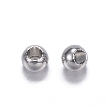 Honeyhandy 201 Stainless Steel Beads, Round, Stainless Steel Color, 6x4.5mm, Hole: 3mm