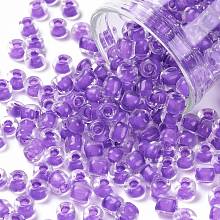 Honeyhandy 6/0 Glass Seed Beads, Transparent Inside Colours, Round Hole, Round, Blue Violet, 6/0, 4~5x2.5~4.5mm, Hole: 1.2mm, about 1000pcs/100g