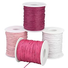 PandaHall Elite 4 Rolls 4 Colors Waxed Cotton Thread Cords, Pink, 1mm, about 100 yards(300 feets)/roll, 1 roll/color