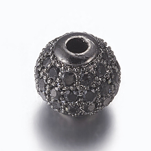 Honeyhandy Brass Micro Pave Cubic Zirconia Beads, Round, Gunmetal, Black, 8mm, Hole: 1.5mm