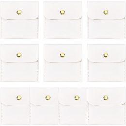 BENECREAT 10Pcs White PU Leather Jewelry Pouch, 3x3 inch Square Small Travel Bag with Snap Button for Festival, Wedding Party Favor Gift Wrapping Bag