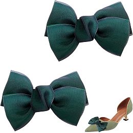 AHANDMAKER 1 Pair Bow Shoe Buckle, Detachable Bowkont Shoe Clips, Elegant Polyester Bridal Shoe Buckle Shoe Charms Decoration for High Heel Dress Hat Wedding Party Bridal Shoe Bags, Dark Green