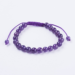 Honeyhandy Adjustable Nylon Cord Braided Bead Bracelets, with Amethyst Beads, 2-1/8 inch(55mm)