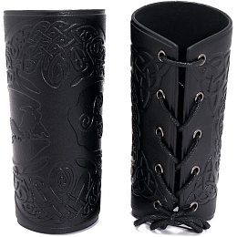 GORGECRAFT 2PCS Viking Bracers Leather Gauntlet Wristband Celtic Knot Arm Armor Guards Tree of Life Medieval Archery Unisex Leather Cuffs Armband for Men Women Cosplay Costume(Black)