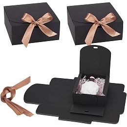 NBEADS 15 Sets Small Gift Box with Bow, Kraft Gift Boxes with Ribbon Square Gift Treat Boxes Candy Boxes for Wedding Bridal Shower Birthday Party Decorations, Black 4.53×4.53×1.97 inch