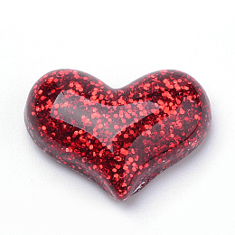 Honeyhandy Resin Cabochons, with Glitter Powder, Heart, Red, 16.5x21.5x6~7mm