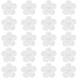 GORGECRAFT 20Pcs White Embroidery Flowers Sew On Patches 3D 2 Layers 5-Petal Lace Flower with Imitation Pearl Lace Embroidered Appliques for Wedding Bridal Dress Embellishment DIY Sewing Crafts