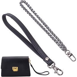 WADORN 2Pcs Wristlet Strap, 8.3 Inch Cowhide Leather Keychain Holder Iron Replacement Hands-Free Wristlet Strap Pochette Clutch Wallet Hand Wrist Strap Lanyard for Cellphone Case Key Wallet, Gunmetal