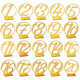 GLOBLELAND 20 Sets Wedding Table Numbers 1 to 20 Acrylic Table Numbers Stands with Holder Base Wedding Reception Signs Table Display Stand for Wedding Restaurant Birthday Party Decorations (Gold)