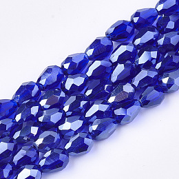 Honeyhandy Electroplate Glass Beads Strands, Faceted, Pearl Luster Plated, Teardrop, Medium Blue, 7.5~8x6mm, Hole: 1mm, about 66~68pcs/strand, 22.6 inch