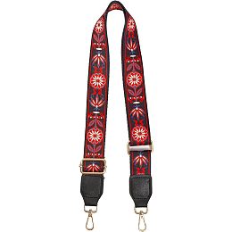 CHGCRAFT Flower Pattern Polyester Adjustable Bag Handle 34-56Inch Long 1.5Inch Wide with Iron Swivel Clasps for Bag Purse Guitar Straps Replacement Accessories, Red