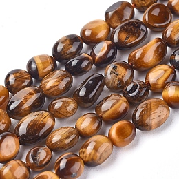 Honeyhandy Natural Tiger Eye Beads Strands, Tumbled Stone, Nuggets, 5.5~10.5x5.5~7x2.5~6.5mm, Hole: 0.8mm, about 54pcs/strand, 15.94 inch(40.5cm)