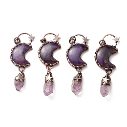 Honeyhandy Natural Amethyst Big Pendants, with Red Copper Tone Tin Findings, Lead & Nickel & Cadmium Free, Moon and Bullet, 91mm