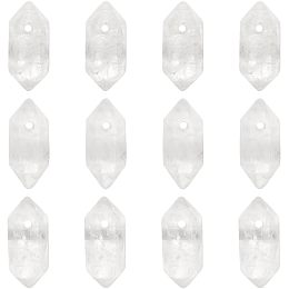 OLYCRAFT 12Pcs Natural Quartz Crystal Points Bulk Stones with Hole Quartz Crystal Wand Hexagonal Bullet Quartz Crystal Double Terminated Quartz Crystals for DIY Crafts Necklace Jewelry Making 20x8mm