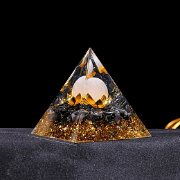 Honeyhandy Resin Orgonite Pyramid Display Decorations, with Natural Obsidian, for Home Office Desk, 60mm