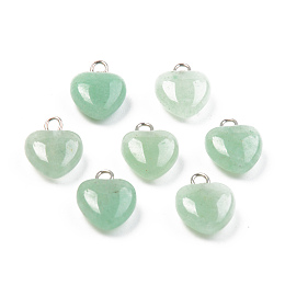 Honeyhandy Natural Green Aventurine Charms, with Platinum Brass Peg Bail, Heart, 13.5~14.5x10.5x5mm, Hole: 1.8mm