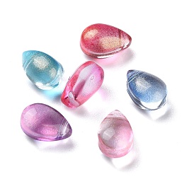 Honeyhandy Transparent Glass Charms, Glitter Gold Powder, Teardrop, Mixed Color, 9x6x5mm, Hole: 1mm